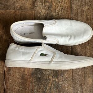 Mens white LACOSTE SLIP ON SHOE